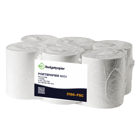 Midi Poetspapier coreless cellulose 1 laags - 6 rol á 300 meter | 2186 - FSC - Budget Papier