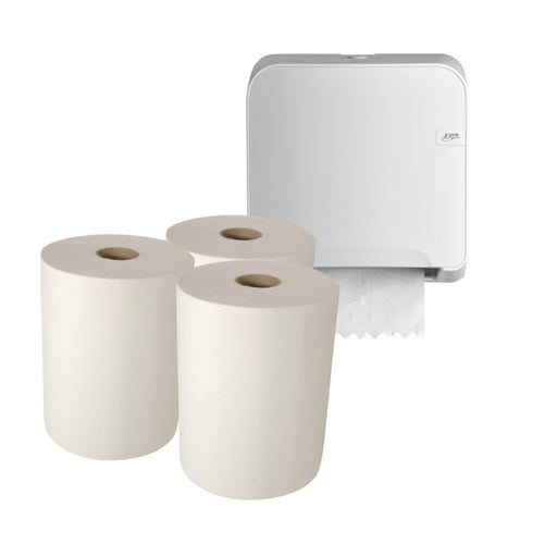 BUNDEL ACTIE: 3 pakken handdoekrollen Mini Matic + GRATIS Quartz White Mini Matic XL handdoekautomaat - Budget Papier