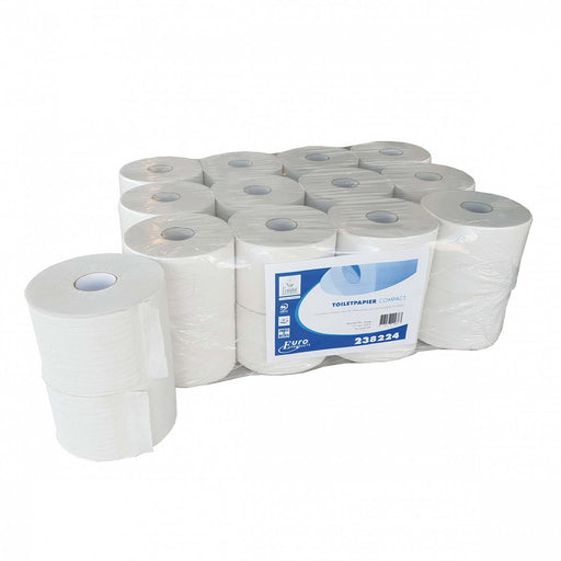 Toiletpapier Euro Compact (zonder dop), recycled wit, 2-laags - 24 rol per doos | 238224 - Budget Papier