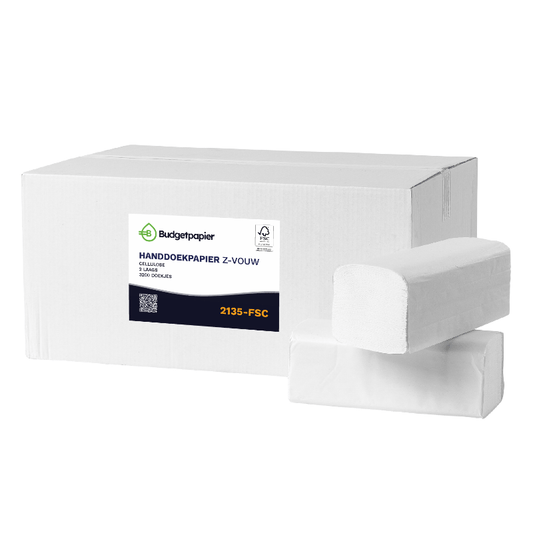 Handdoekpapier Z - vouw, cellulose 2 laags - 3200 doekjes | 2135 - FSC - Budget Papier