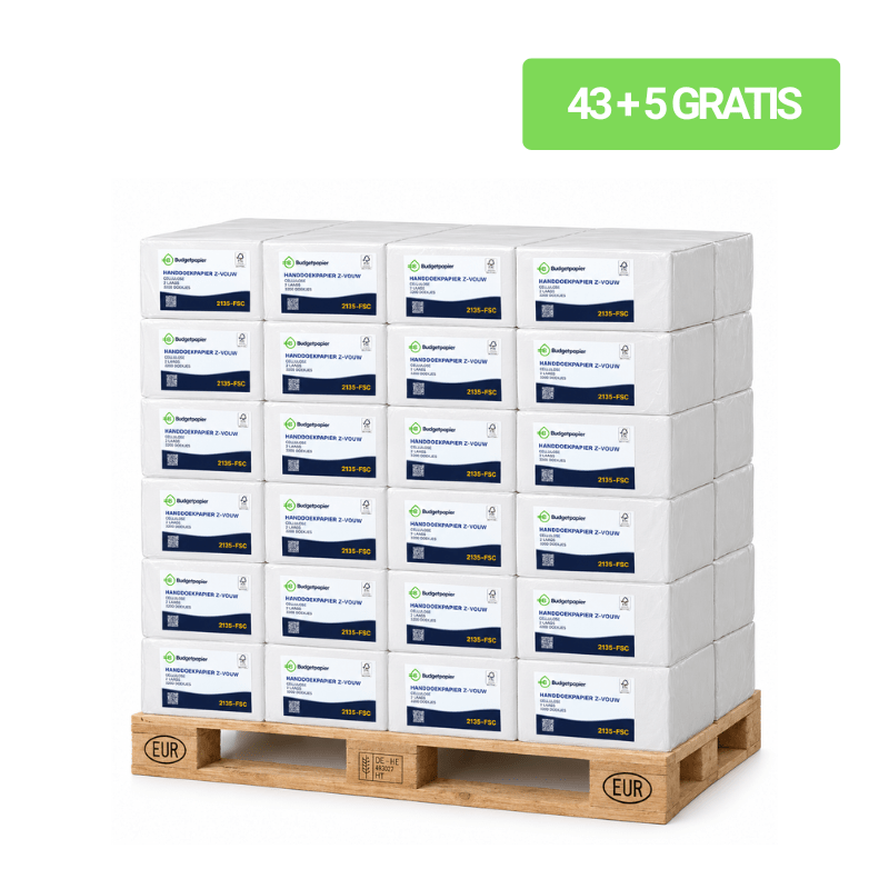 Handdoekpapier Z-vouw cellulose 2-laags | 43+5 GRATIS - Budget Papier