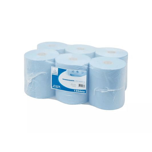 Handdoekrol Mini Matic cellulose blauw 2-laags - 6 rollen á 165 meter - Budget Papier