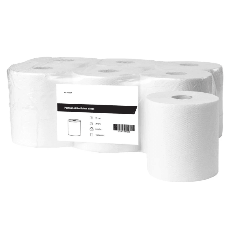 Midi poetspapier cellulose 2-laags | 6 rollen á 160 meter - Budget Papier