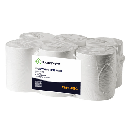 Midi Poetspapier coreless cellulose 1 laags - 6 rol á 300 meter | 2186 - FSC - Budget Papier