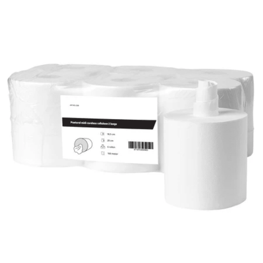 Midi poetspapier coreless cellulose 2-laags | 6 rollen á 160 meter - Budget Papier