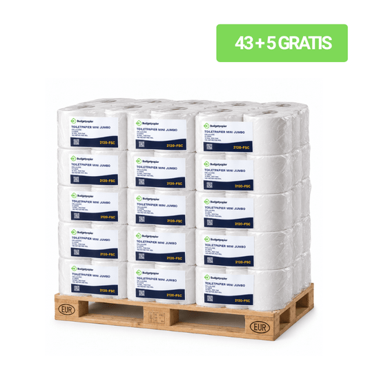 Toiletpapier Mini Jumbo cellulose 2 laags | 43 + 5 GRATIS - Budget Papier